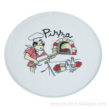 Colorful Fine Porcelain Pizza Plate with Decal, Round Spaghetti